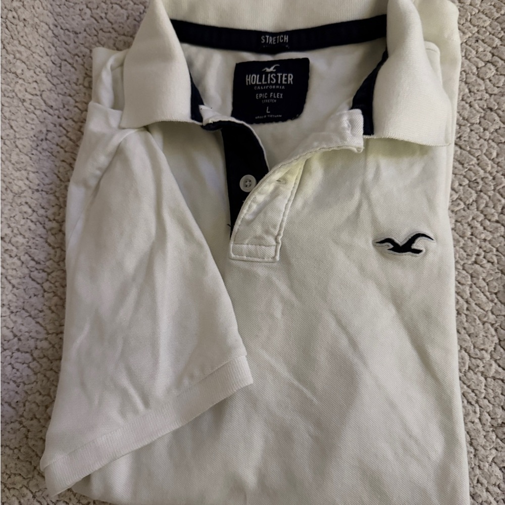 Hollister White Polo Shirt Classic Cotton Casual Size L